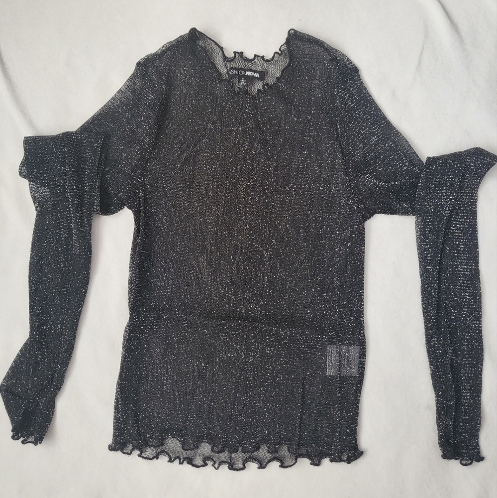 Fashionnova mia lurex mesh top Black S